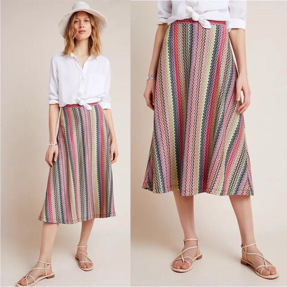 Anthropologie Maeve Arely Chevron Knit Midi Skirt, Sz M